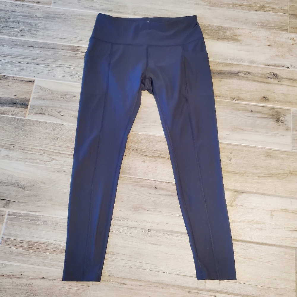 Womens Apana Dark Blue Yoga Active Stretchy Workout Leggings Size Large